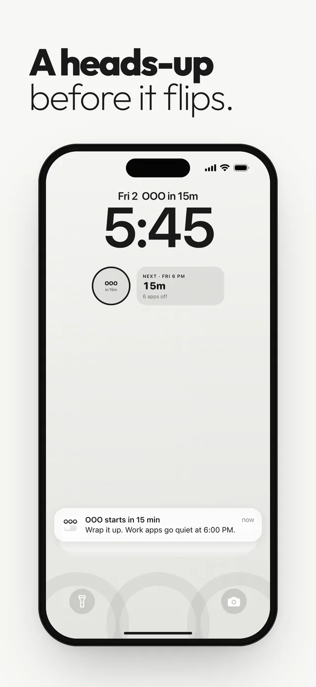 Lock screen notification from Out of Office: OOO starts in 15 min